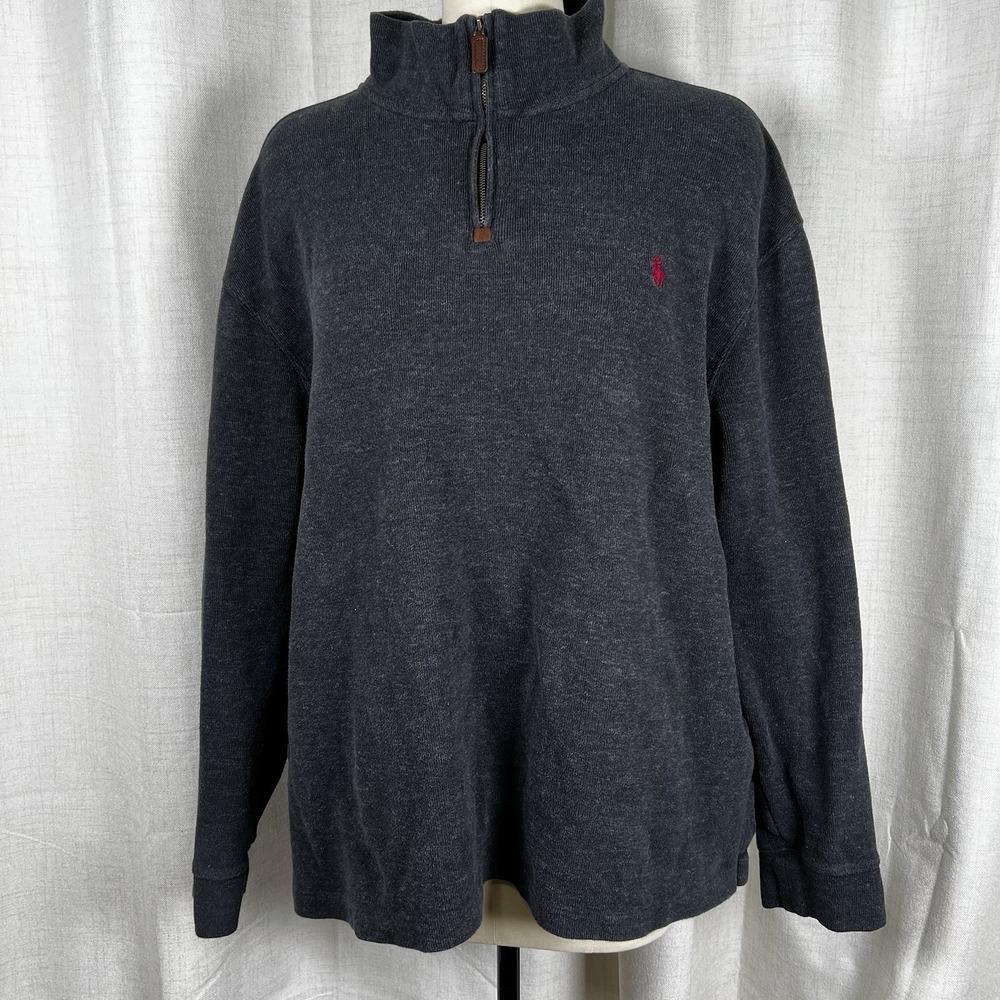 Polo Ralph Lauren Sweater Mens Sz 2XL XXL Gray 1/4 Zip Pullover Long Sleeve Pony
